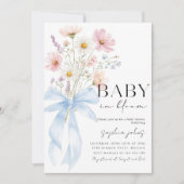 Blue Bow Baby in Bloom Boy Baby Shower Invitation 招待状 (正面)