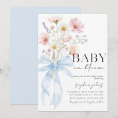 Blue Bow Baby in Bloom Boy Baby Shower Invitation 招待状 (正面/裏面)
