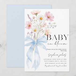 Blue Bow Baby in Bloom Boy Baby Shower Invitation 招待状