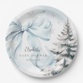Blue Bow Baby It's Cold Outside Baby Shower ペーパープレート (正面)