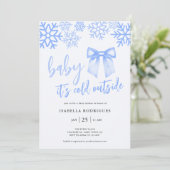 Blue Bow Baby Its Cold Outside Baby Shower 招待状 (スタンド正面)