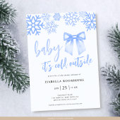 Blue Bow Baby Its Cold Outside Baby Shower 招待状