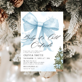 Blue Bow Baby It's Cold Outside Baby Shower 招待状