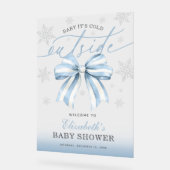 Blue Bow Baby Its Cold Outside Baby Shower Welcome アクリルサイン (傾斜)
