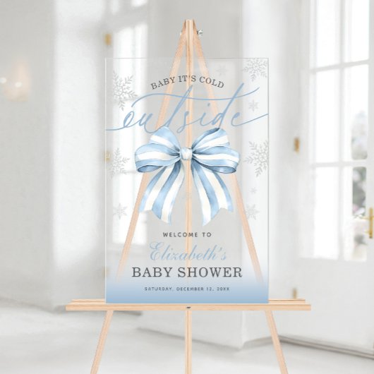 Blue Bow Baby Its Cold Outside Baby Shower Welcome アクリルサイン