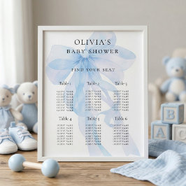 Blue Bow Baby Shower 6 Table Seating Chart ポスター
