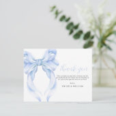 Blue Bow Baby Shower Boy Blue Coquette Minimalist サンキューカード (スタンド正面)