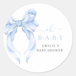 Blue Bow Baby Shower Boy Blue Coquette Minimalist ラウンドシール