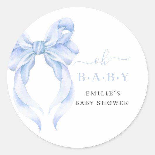 Blue Bow Baby Shower Boy Blue Coquette Minimalist ラウンドシール (正面)