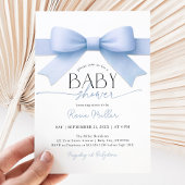 Blue Bow Baby Shower Boy Invitation 招待状