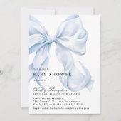 Blue Bow Baby Shower Coquette Bow 招待状 (正面)