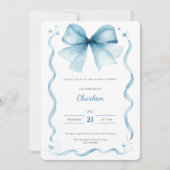 Blue Bow Baby Shower Invitation Coquette 招待状 (正面)