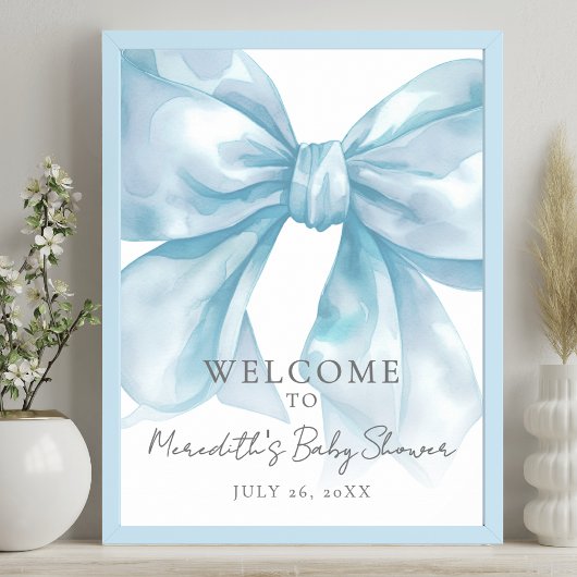 Blue Bow Baby Shower Welcome Sign ポスター