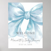 Blue Bow Baby Shower Welcome Sign ポスター (正面)