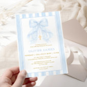 Blue Bow Baptism Invitation 招待状