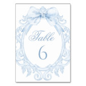 Blue Bow Baroque Frame Baby Boy Shower テーブルナンバー (正面)