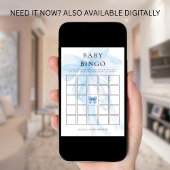 Blue Bow Bingo Baby Shower Game Card 招待状