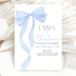 Blue Bow Birthday Invitation Any Age, Coquette Gir 招待状