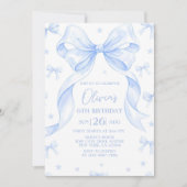 Blue Bow Birthday Invitation, Girl Blue Birthday 招待状 (正面)