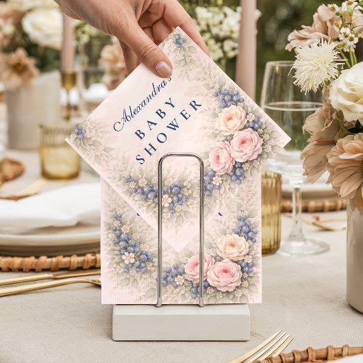 Blue Bow Blueberry Baby Shower スタンダードカクテルナプキン