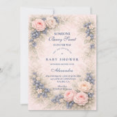 Blue Bow Blueberry Baby Shower 招待状 (正面)