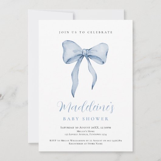 Blue Bow Boy Baby Shower invitation 招待状 (正面)