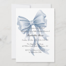 Blue Bow Boy Baby Shower Invitation Coquette 招待状