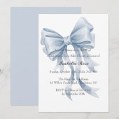 Blue Bow Boy Baby Shower Invitation Coquette 招待状 (正面/裏面)