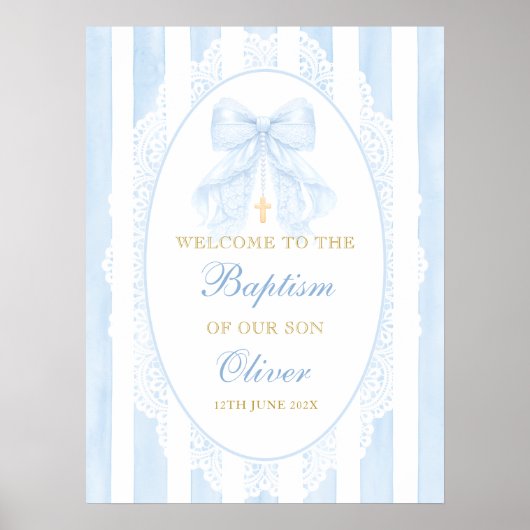 Blue Bow Boy Baptism Welcome ポスター (正面)