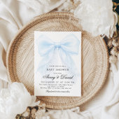 Blue Bow boy Modern Baby Shower  招待状