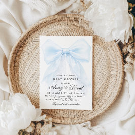 Blue Bow boy Modern Baby Shower  招待状