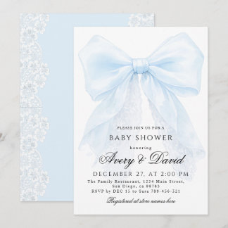 Blue Bow boy Modern Baby Shower  招待状