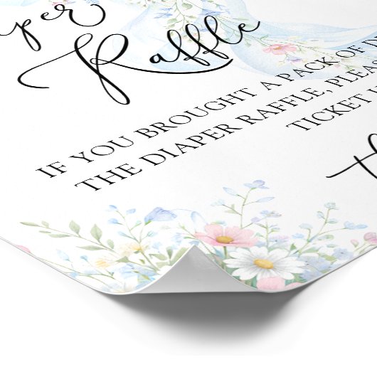 Blue Bow Butterfly Baby Shower Diaper Raffle ポスター (角)