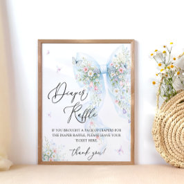 Blue Bow Butterfly Baby Shower Diaper Raffle ポスター