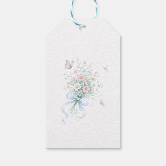 Blue Bow Butterfly Baby Shower Thank You ギフトタグ (裏面)