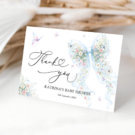 Blue Bow Butterfly Baby Shower Thank You Card サンキューカード