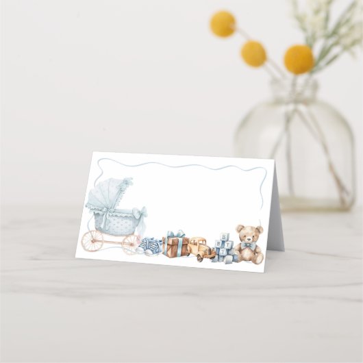 Blue Bow Carriage Baby Shower Appointment Card 予約カード (正面)