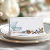 Blue Bow Carriage Baby Shower Appointment Card 予約カード