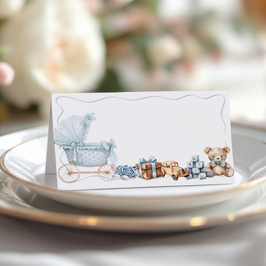 Blue Bow Carriage Baby Shower Appointment Card 予約カード