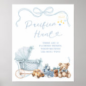 Blue Bow Carriage Baby Shower Pacifier Hunt Poster ポスター (正面)