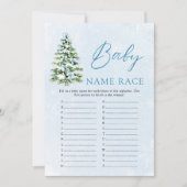 Blue Bow Christmas Baby Name Race Baby Shower Game 招待状 (正面)
