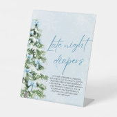 Blue Bow Christmas Baby Shower Late Night Diapers  台座サイン (正面)