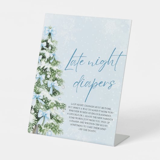 Blue Bow Christmas Baby Shower Late Night Diapers  台座サイン (正面)