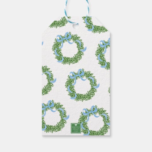 Blue Bow Christmas Boxwood Wreath ギフトタグ (裏面)