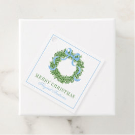 Blue Bow Christmas Boxwood Wreath フェイバータグ