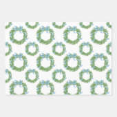 Blue Bow Christmas Boxwood Wreath ラッピングペーパーシート (正面2)