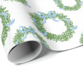 Blue Bow Christmas Boxwood Wreath ラッピングペーパー (ロールコーナー)