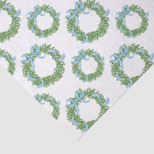 Blue Bow Christmas Boxwood Wreath 薄葉紙 (詳細)