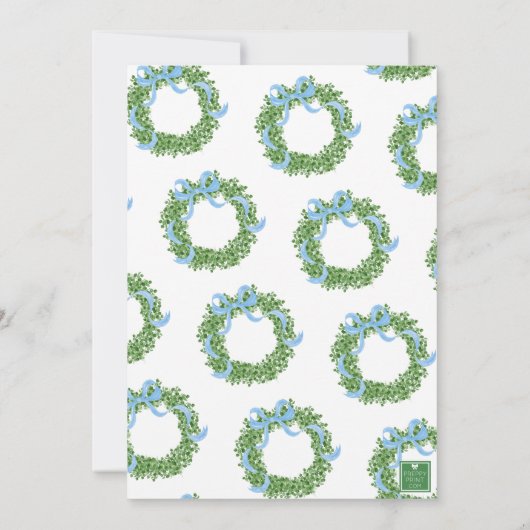 Blue Bow Christmas Boxwood Wreath Party 招待状 (裏面)