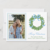 Blue Bow Christmas Boxwood Wreath Photo シーズンカード (正面)